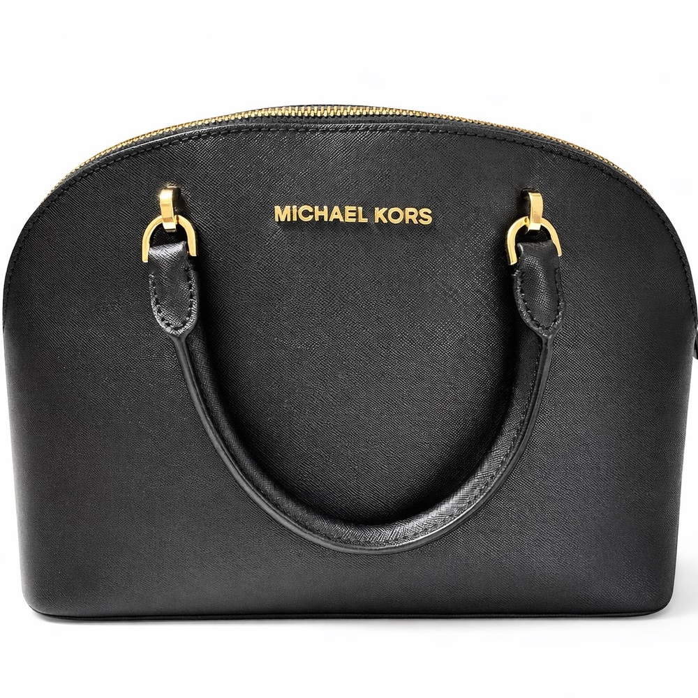 Michael Kors Black Saffiano Leather Satchel Bag – Gold Hardware